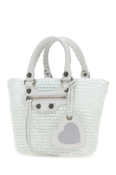Shop Balenciaga Woman White Raffia Small Le Cagole Panier Handbag