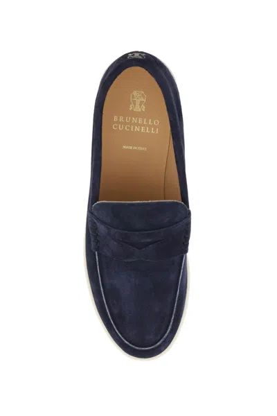 Shop Brunello Cucinelli Suede Loafers Men In Blue