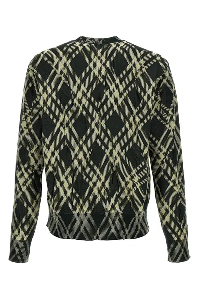 Shop Burberry Men Check Crinkled Sweater In Green