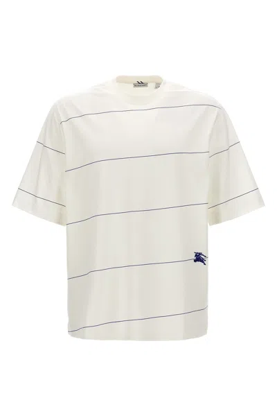 Shop Burberry Men Logo Embroidery Striped T-shirt In White