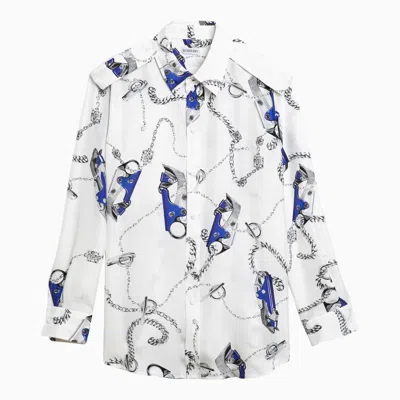Shop Burberry White Shirt With Blue Silk Pattern Women