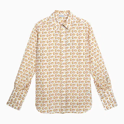 Shop Burberry White Shirt With Gold Silk Motif Women In Silver