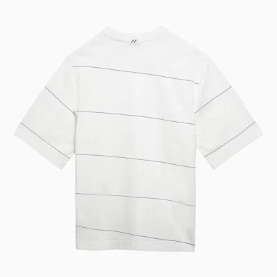 Shop Burberry White Striped T-shirt With Logo Embroidery Men