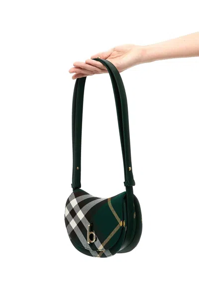 Burberry Mini Rocking Horse Checked Crossbody Bag In Green