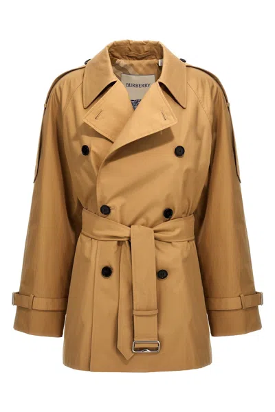 Shop Burberry Women Double-breasted Short Trench Coat In Cream