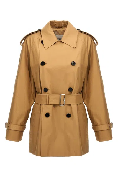 Shop Burberry Women Double-breasted Short Trench Coat In Cream