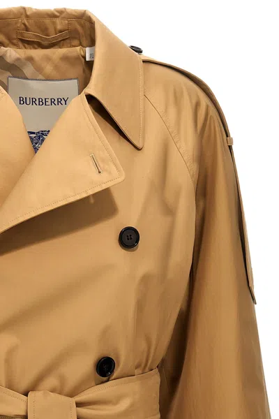 Shop Burberry Women Double-breasted Short Trench Coat In Cream