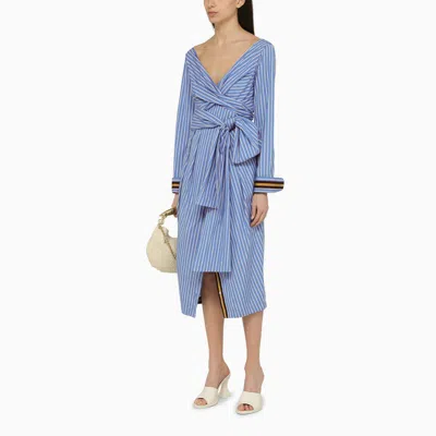 Shop Dries Van Noten Light Blue Asymmetrical Chemisier Dress With White Stripes Women