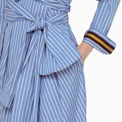 Shop Dries Van Noten Light Blue Asymmetrical Chemisier Dress With White Stripes Women