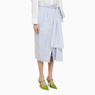 Shop Dries Van Noten White Striped Blue Cotton Midi Skirt Women