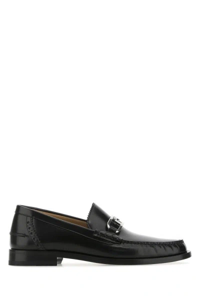 Shop Fendi Man Black Leather Loafers