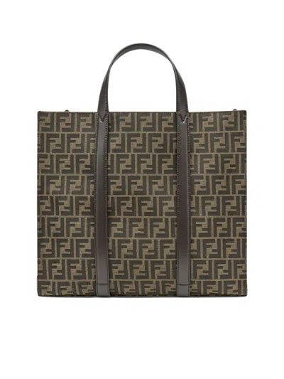 Shop Fendi Men Ff Jacquard Fabric Bag In Brown