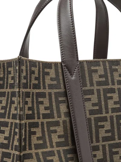 Shop Fendi Men Ff Jacquard Fabric Bag In Brown