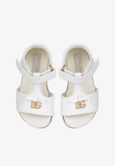 Shop Dolce & Gabbana Baby Girls Dg Patent Leather Sandals In White
