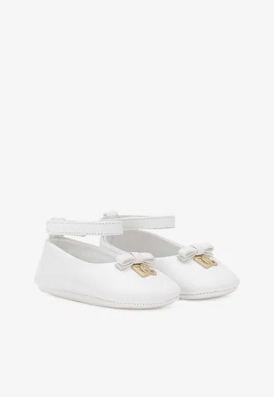 Shop Dolce & Gabbana Baby Girls Nappa Leather Ballet Flats In White