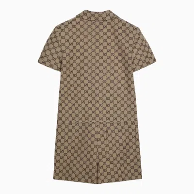 Shop Gucci Short Jumpsuit In Camel Gg Supreme Fabric Women In Brown