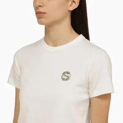 Shop Gucci White Crew-neck T-shirt With Logo Women In Yellow