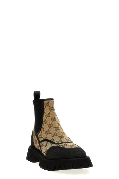 Shop Gucci Women Fabric Ankle Boots Gg In Cream