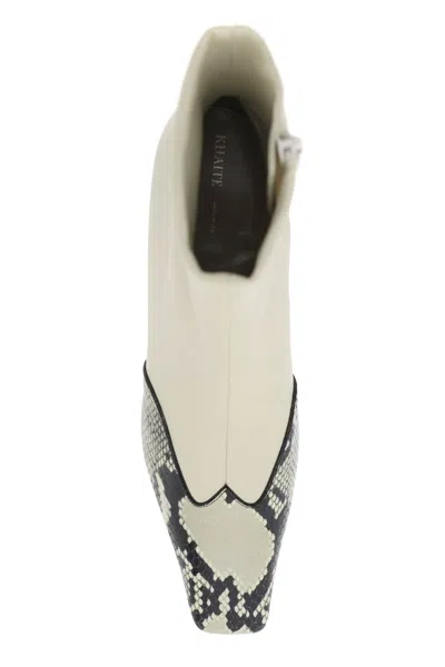 Shop Khaite "dallas Ankle Boots With Python Insert Women In Cream