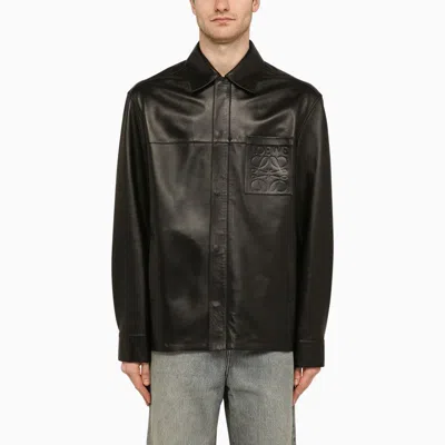 Shop Loewe Black Leather Shirt Men