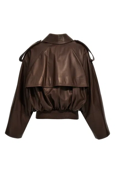 Shop Loewe Women Double-breasted Leather Jacket In Brown