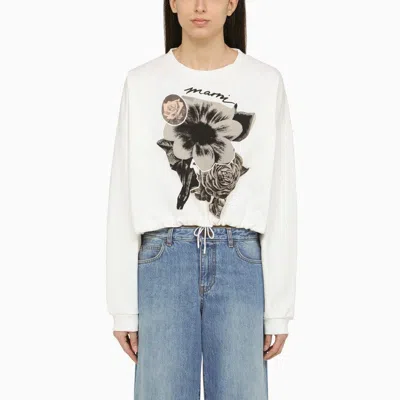 Shop Marni White Cotton Sweatshirt With Floral Collage Print Women