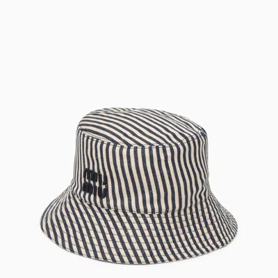 Shop Miu Miu Striped Linen Blend Bucket Hat With Envelope Women In Cream