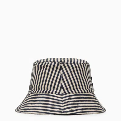 Shop Miu Miu Striped Linen Blend Bucket Hat With Envelope Women In Cream