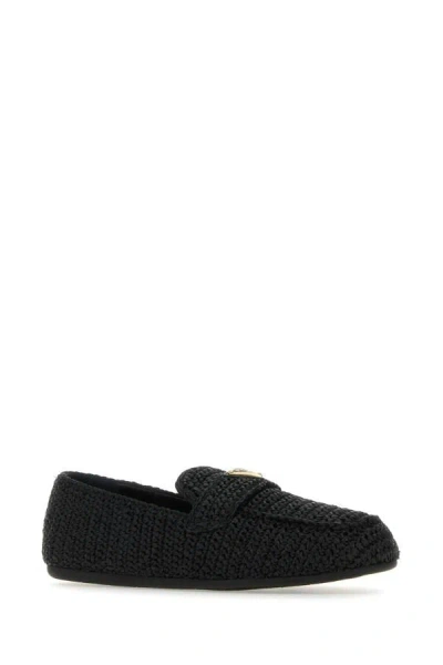 Shop Prada Woman Black Raffia Loafers In Multicolor