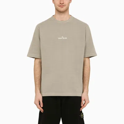 Shop Stone Island Dust-coloured Cotton T-shirt With Logo Men In Gray