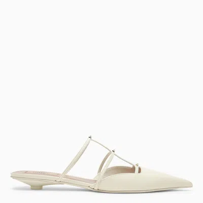 Shop Valentino Garavani Ivory Leather Rockstud Wispy Mule Women In White