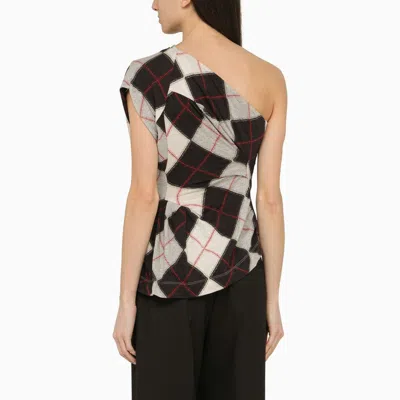 Shop Vivienne Westwood One-shoulder Andalouse Shirt In Checked Cotton Women In Brown