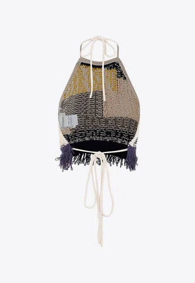 Shop Sportmax Betel Crochet Knit Halterneck Top In Multicolor