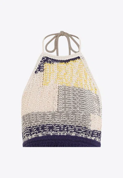 Shop Sportmax Betel Crochet Knit Halterneck Top In Multicolor