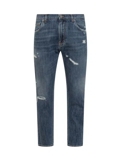 Shop Dolce & Gabbana Denim Jeans With Abrasions In Blue