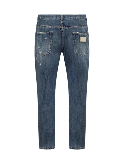 Shop Dolce & Gabbana Denim Jeans With Abrasions In Blue