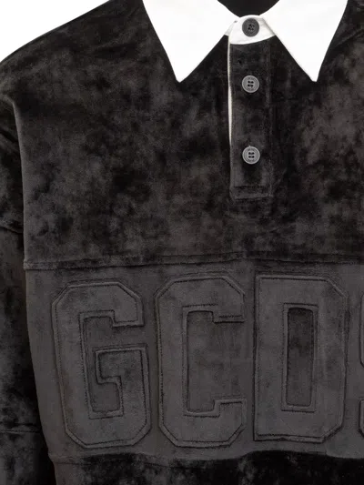 Shop Gcds Velvet Polo Shirt In Black