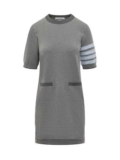Shop Thom Browne Cotton Dress With 4bar Logo In Grey
