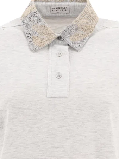 Shop Brunello Cucinelli Polo Shirt With Magnolia Embroidery Collar