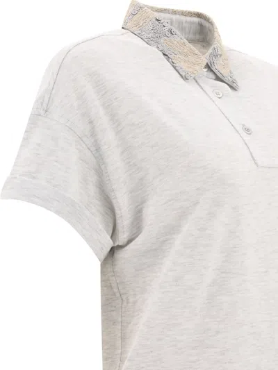 Shop Brunello Cucinelli Polo Shirt With Magnolia Embroidery Collar