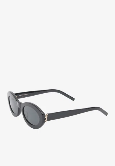 Shop Saint Laurent Cassandre Oval-shaped Sunglasses In Gray