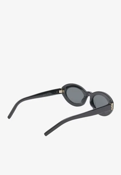Shop Saint Laurent Cassandre Oval-shaped Sunglasses In Gray