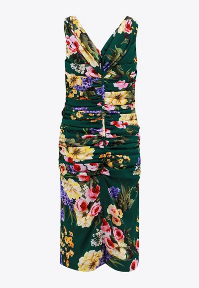 Shop Dolce & Gabbana Charmeuse Draped Sheath Dress In Green