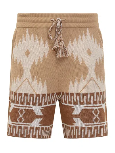 Shop Alanui Bermuda Shorts With Icon Piquet Pattern In Brown