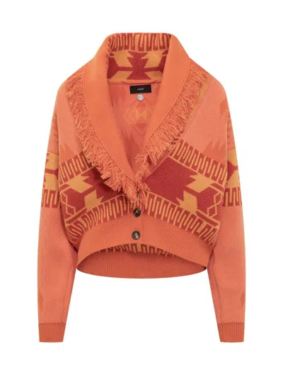 Shop Alanui Icon Jacquard Cardigan In Orange