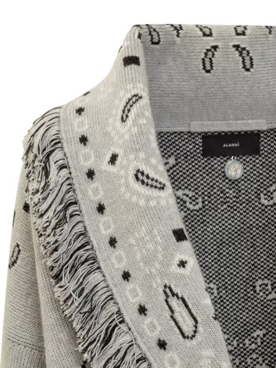 Shop Alanui Jacquard Bandana Cardigan In Grey