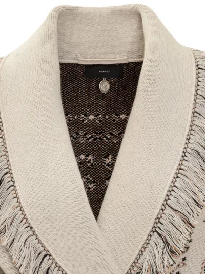 Shop Alanui Jacquard Bandana Cardigan In Beige