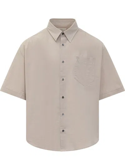 Shop Ami Alexandre Mattiussi Boxy Fit Shirt With Logo In Beige