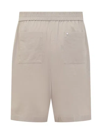 Shop Ami Alexandre Mattiussi Cotton Bermuda Shorts With Logo In Beige