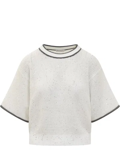 Shop Brunello Cucinelli Dazzling & Sparkling Linen Sweater In White